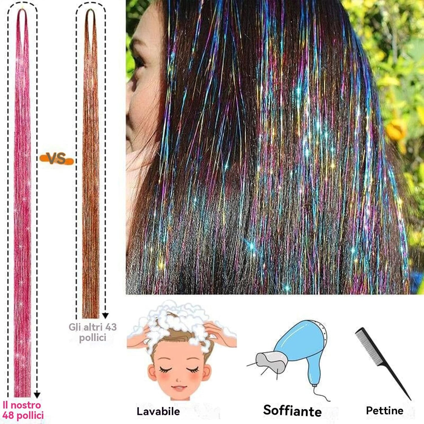 Kit Fili Luminosi Per Capelli | Set Capelli Fatati Con Filo Luccicante | Accessori Glitter Termoresistenti Per Cosplay Completi Di Attrezzi Per Natale Capodanno Matrimoni Feste A Tema Compleanni