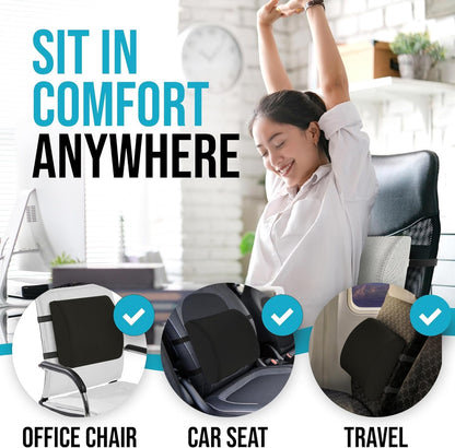FORTEM Lumbar Support Office Chair, Lumbar Support Pillow for Car, Office Chair Back Support, Lumbar Pillow for Desk Chair, Memory Foam Back Cushion, Washable Cover (Mesh, Black)