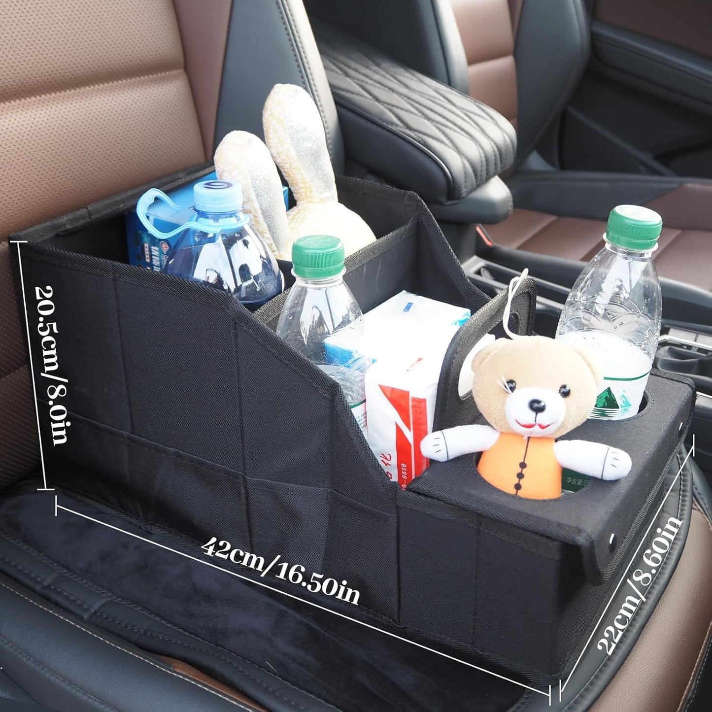 Car Seat Organizer Backseat Car Storage Box, Foldable Vehicles Organizer with 11 Storages Compartments & 2 Cup Holders, Travel Car Storage Basket for Truck Trunk Van