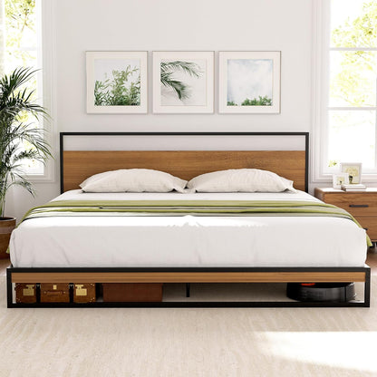 Artiss King Metal Bed Frame with Headboard(Base Only), Metal Platform Bed with Easy Assembly, 300kg Capacity Heavy-Duty Metal Slats with Under Bed Storage for Master Bedroom/Guest Room, Black