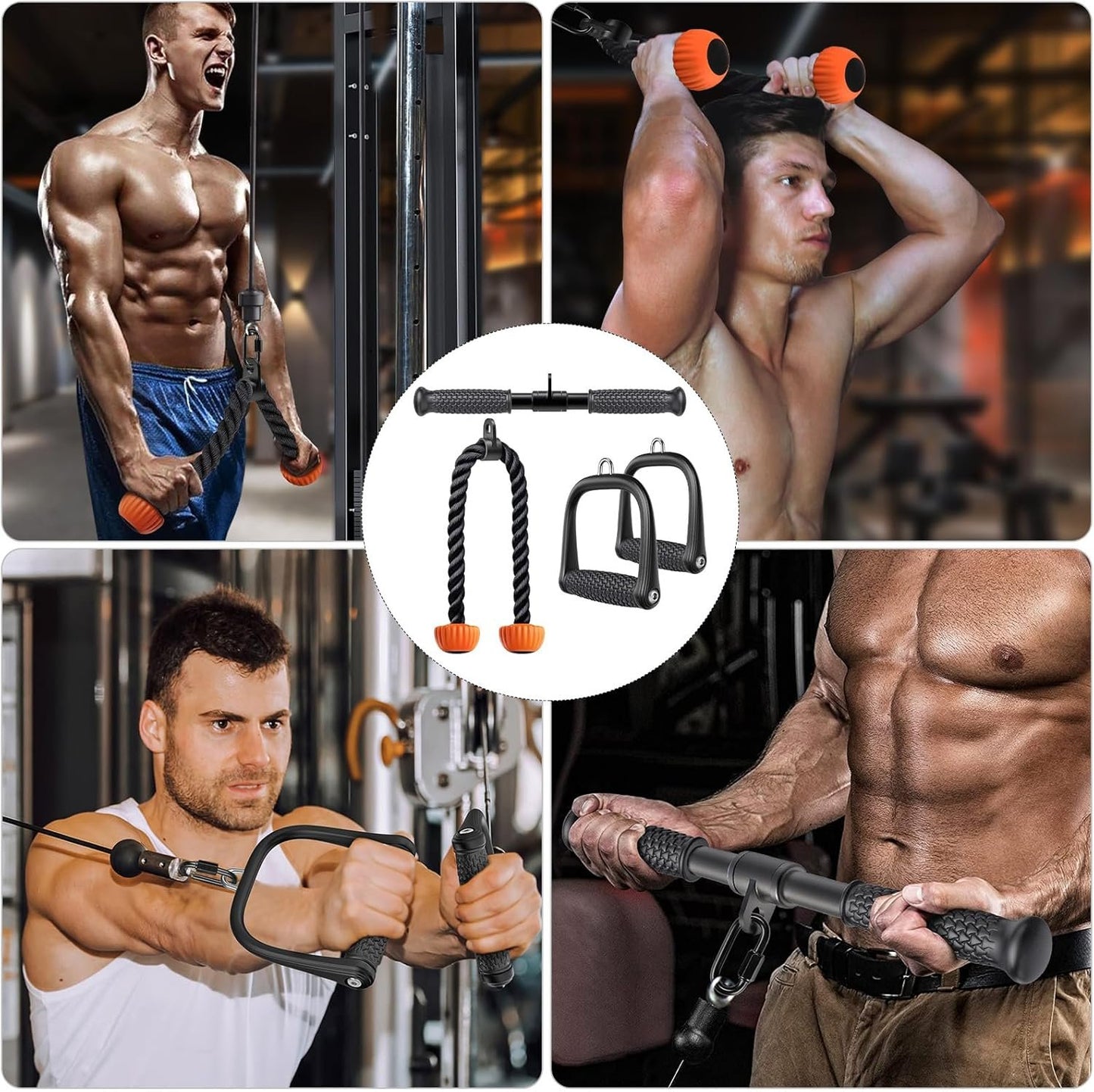 SELEWARE Cable Machine Attachments Set LAT Pulldown Attachments Cable Machine Accessories for Home Gym Weight Workout Tricep Rope Exercise D Handles Workout Handles Pull Down Bar Straight Bar