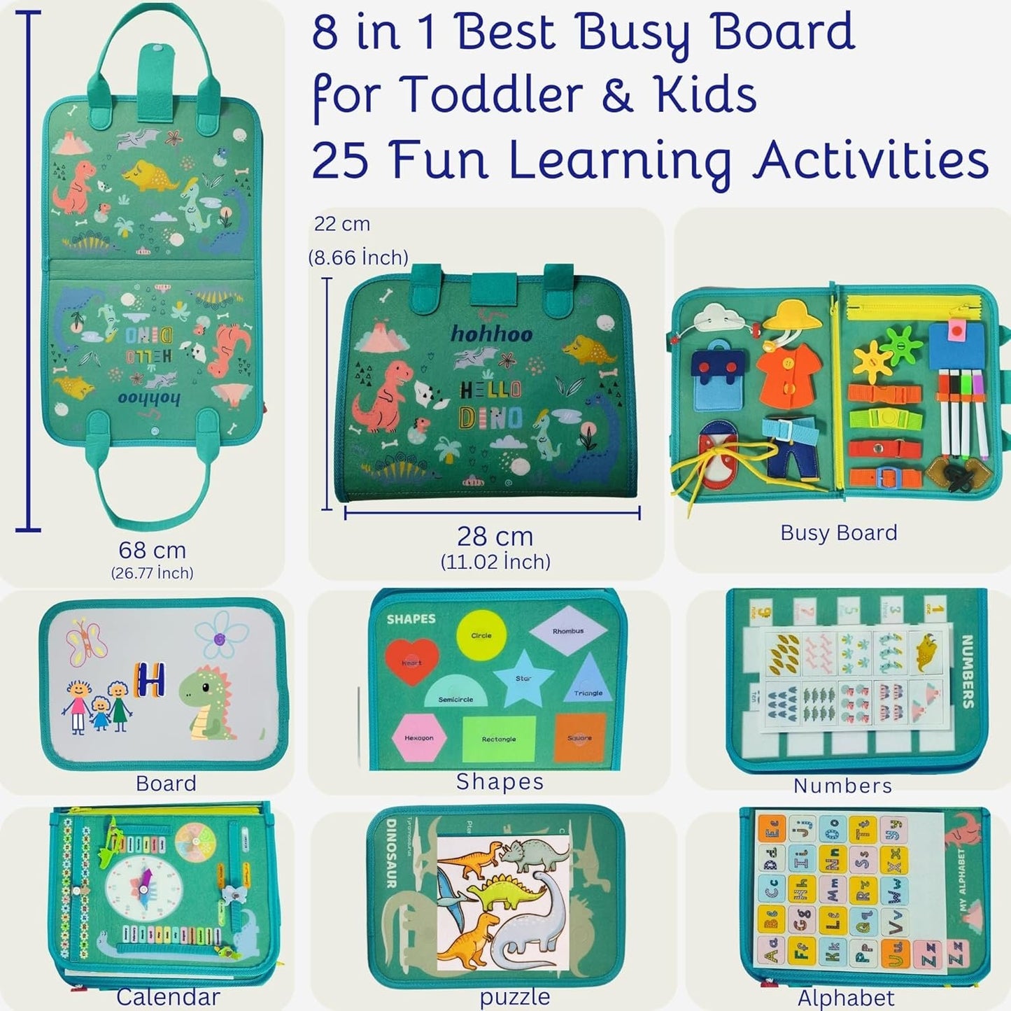 Hohhoo Busy Board, Sensory&Montessori Toys for Toddlers, Preschool Learning&Education Activity Table,Quiet Book for Kids&Autism, Travel Toys for Babies, Birthday Gifts for Boys&Girls 34567 Old Year