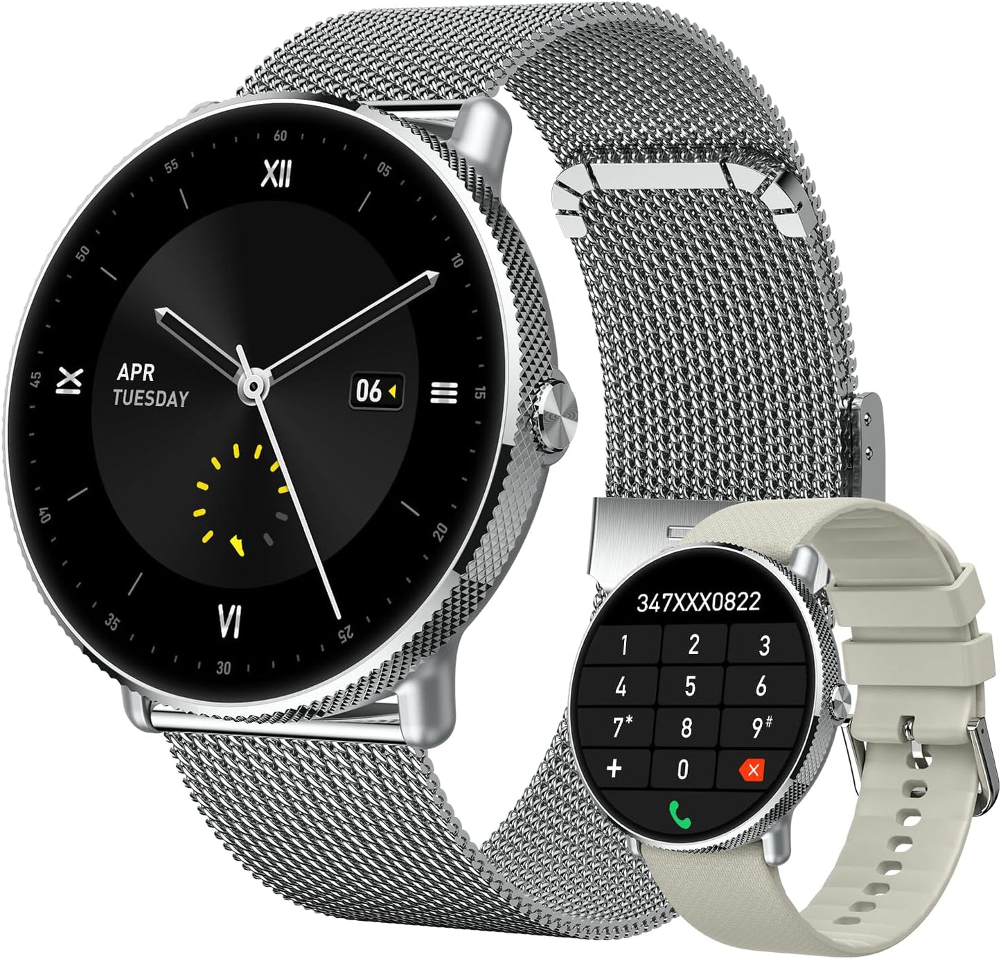 Smartwatch Men Women Fitness Watch: Bluetooth Call Answer Handsfree Waterproof Digital Smart Watch Tracker Heart Rate Monitor Pedometer Spo2 Calorie Sports for Android iOS Silver17