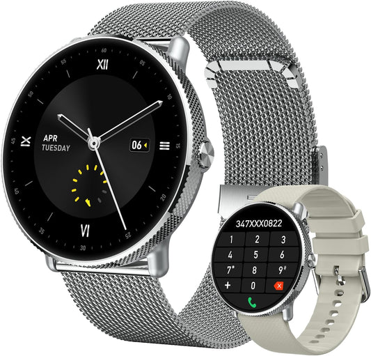 Smartwatch Men Women Fitness Watch: Bluetooth Call Answer Handsfree Waterproof Digital Smart Watch Tracker Heart Rate Monitor Pedometer Spo2 Calorie Sports for Android iOS Silver17