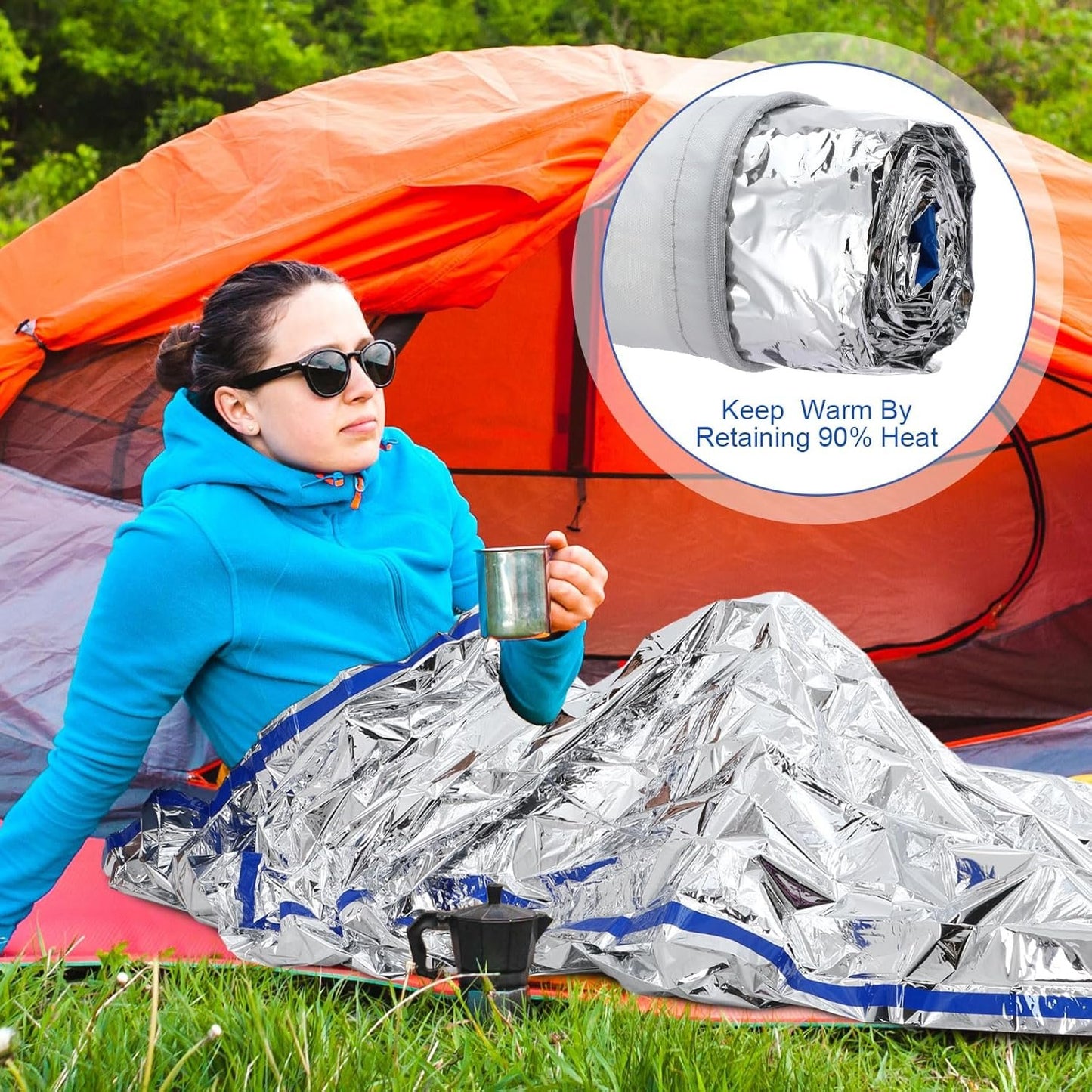 12 Set Emergency Sleeping Bag Survival Bivvy Sack Blanket with Whistles Lightweight Portable Thermal Survival Bag Thick Tent with Hood Extension Nylon Stuff Sack for Camping (Silver, 78.7 x 39.4 Inch)