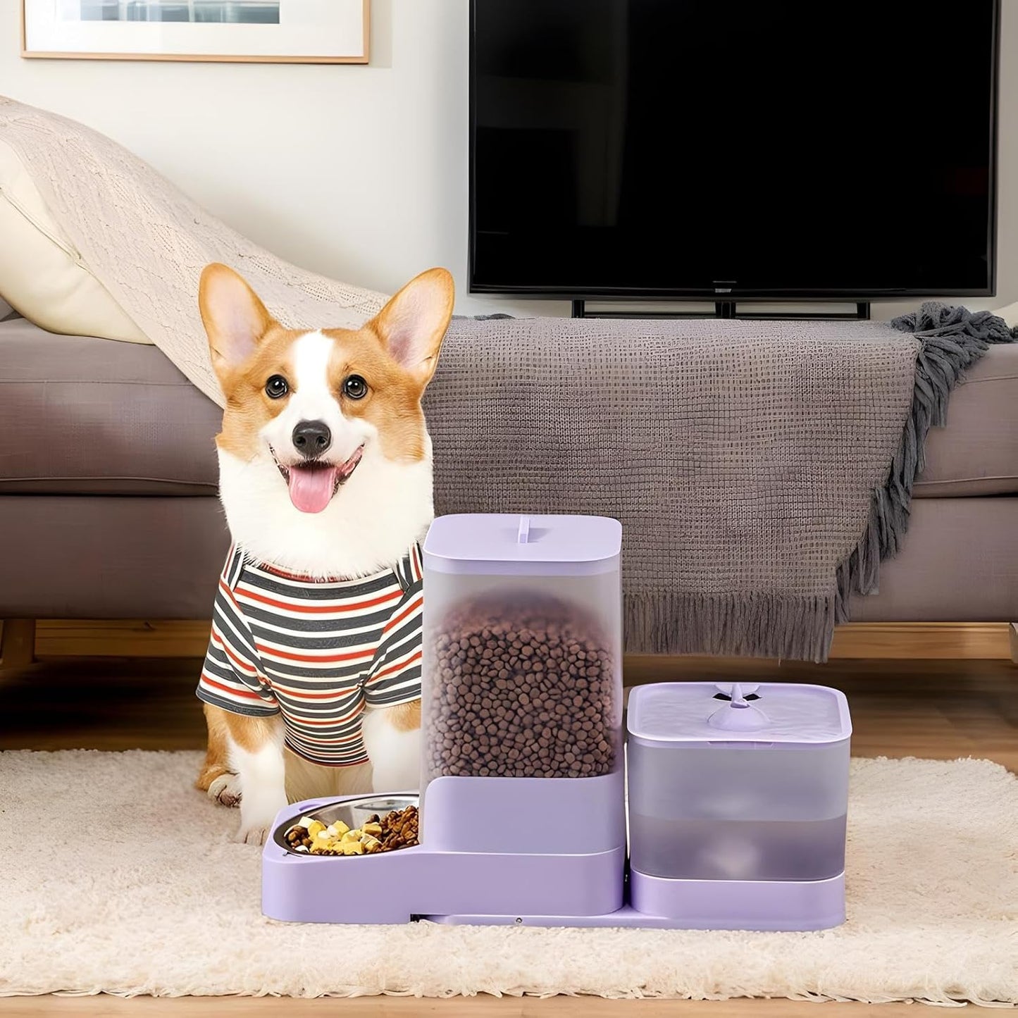 Lmyit Auto Cat Feeder | Automatic Feeder Cat Food Dispenser - Drinker Waterer Large Capacity Pet Supplies, Storage Container for Kitten Puppy Feeding Watering
