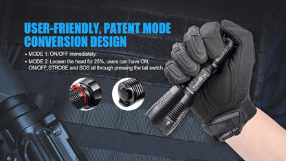 TrustFire T4 LED Tactical Torch 1000 Lumens IPX8 Flashlight - Professional Tac Light Torch Flashlight - Black Bezel EDC Super Bright 18650 Flash Light for Home Hunting Camping Outdoors (T4 Without Battery)