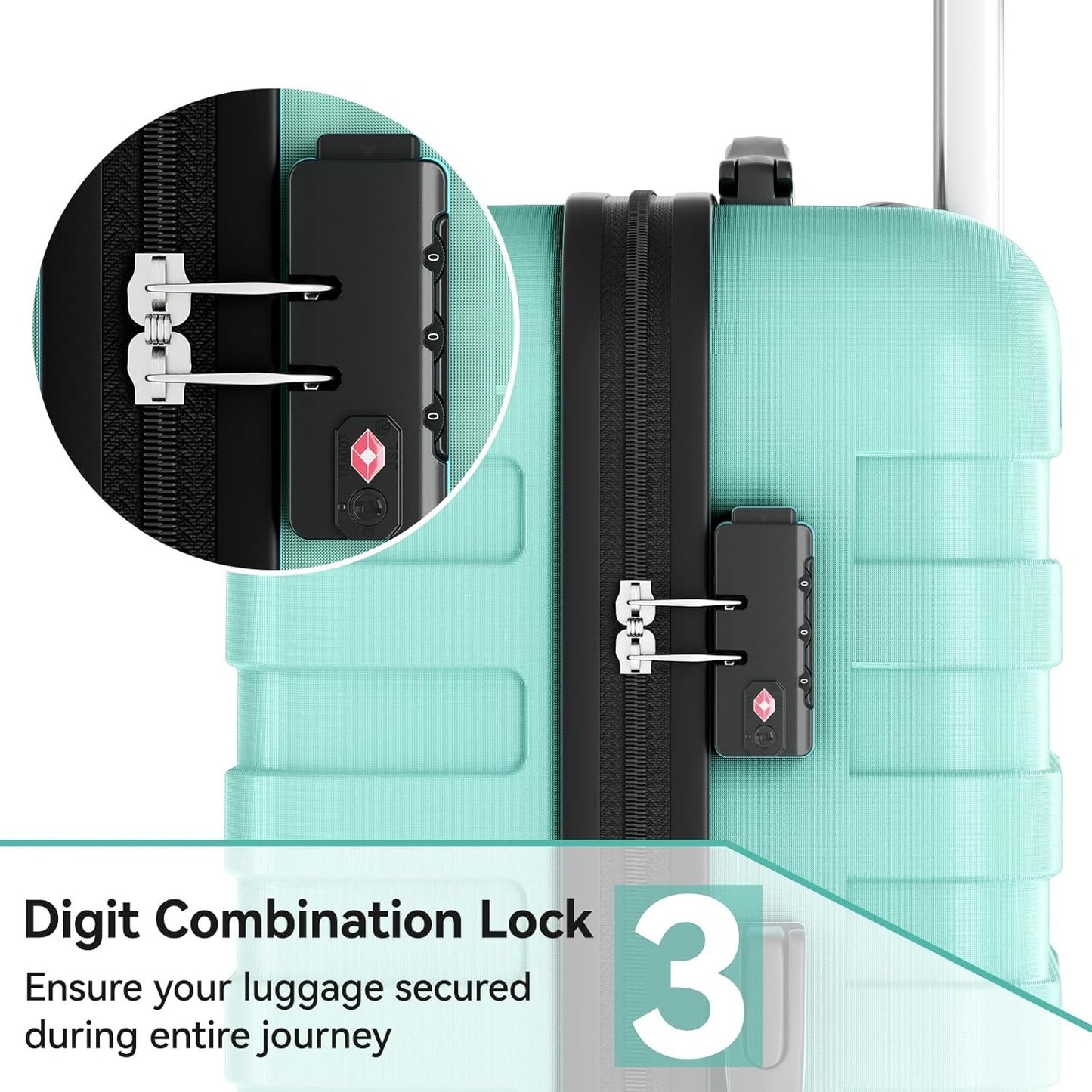 Strenforce 24 Inch Luggage Lightweight Suitcase Travel Luggage with Spinner Wheels TSA Lock,Mint Green