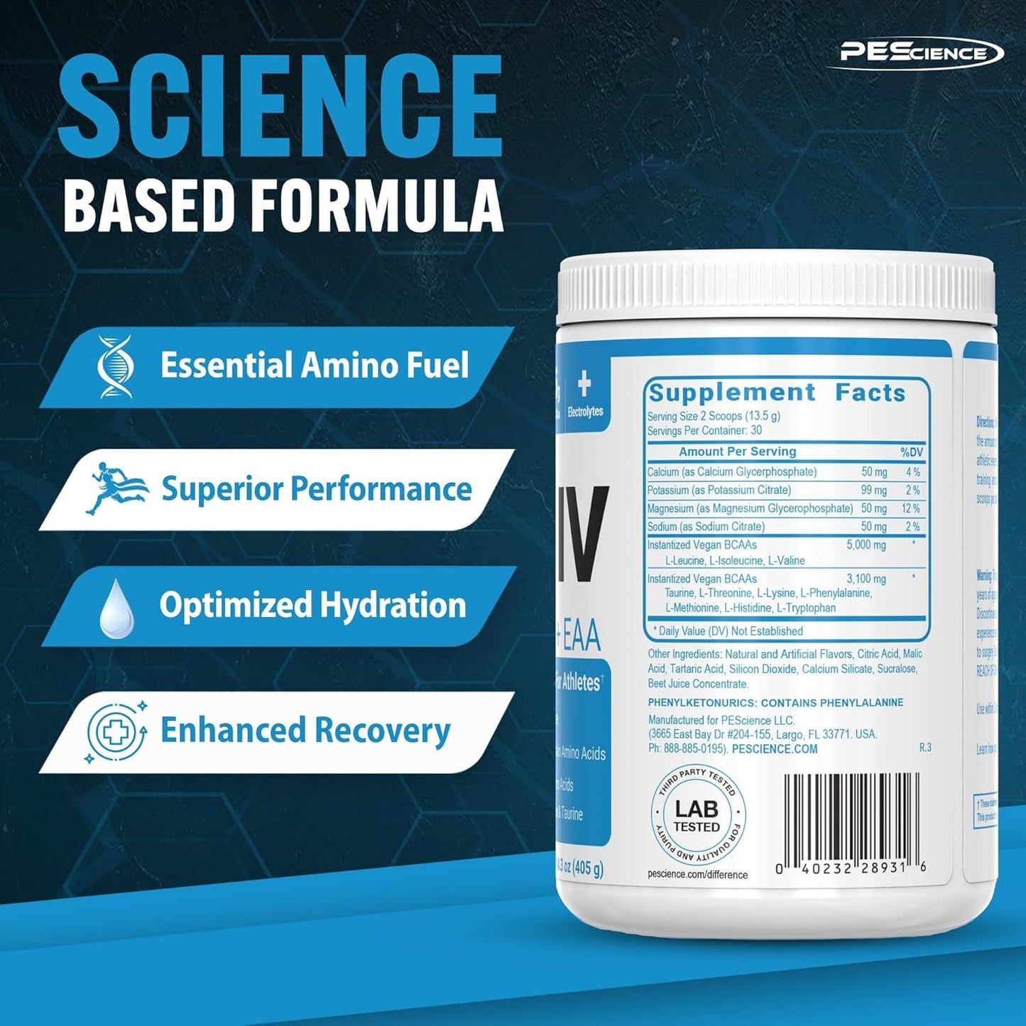 PEScience Amino IV, BCAA and EAA Powder with Electrolytes, 30 Servings, Orange Dreamsicle