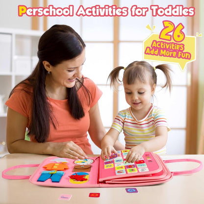 Winblo Toddler Busy Board - Montessori Toys for 1-3 Year Old Girl Birthday Gift, Educational Learning Sensory Busy Book for Two Year Old Girls, Airplane Car Travel Activities Toy for Kids Ages 2-4