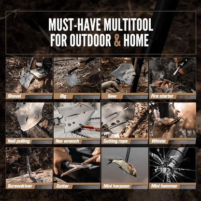 Zune Lotoo Survival Shovel Multitool, 18 in 1 Military Folding Camping Shovel, Foldable Shovel Tactical Spade for Hiking Backpack Car Entrenching Emergency Gear Camping Tools Survival Kits