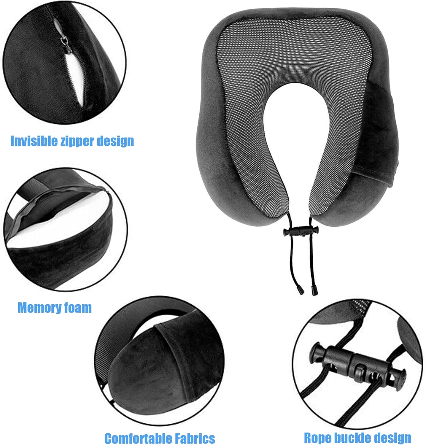 FLRWDJL Travel Pillow Memory Foam Neck Pillow for Travel Head Support Includes 3D Eye Masks, Earplugs and Luxury Bag Adult Kids Travel Neck Portable Pillows for Airplane, Cars, Train