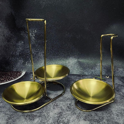 Aladeno Poggiamestolo Portamestolo Verticale in Acciaio Inossidabile Elegante Pratico Portamestolo di Facile Accesso Gadget da Cucina Porta Utensili da Cucina per la Casa Pentole (Golden mit 1 Teller)