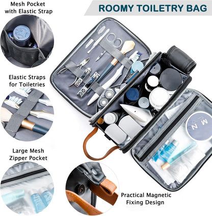 BAGSPRITE Toiletry Bag for Men, Women Travel Bag with Hanging Hook, Water-resistant Makeup Cosmetic Bag Shaving Kit Organizer, Bathroom Bag for Traveling, Black Brown, â… - Medium