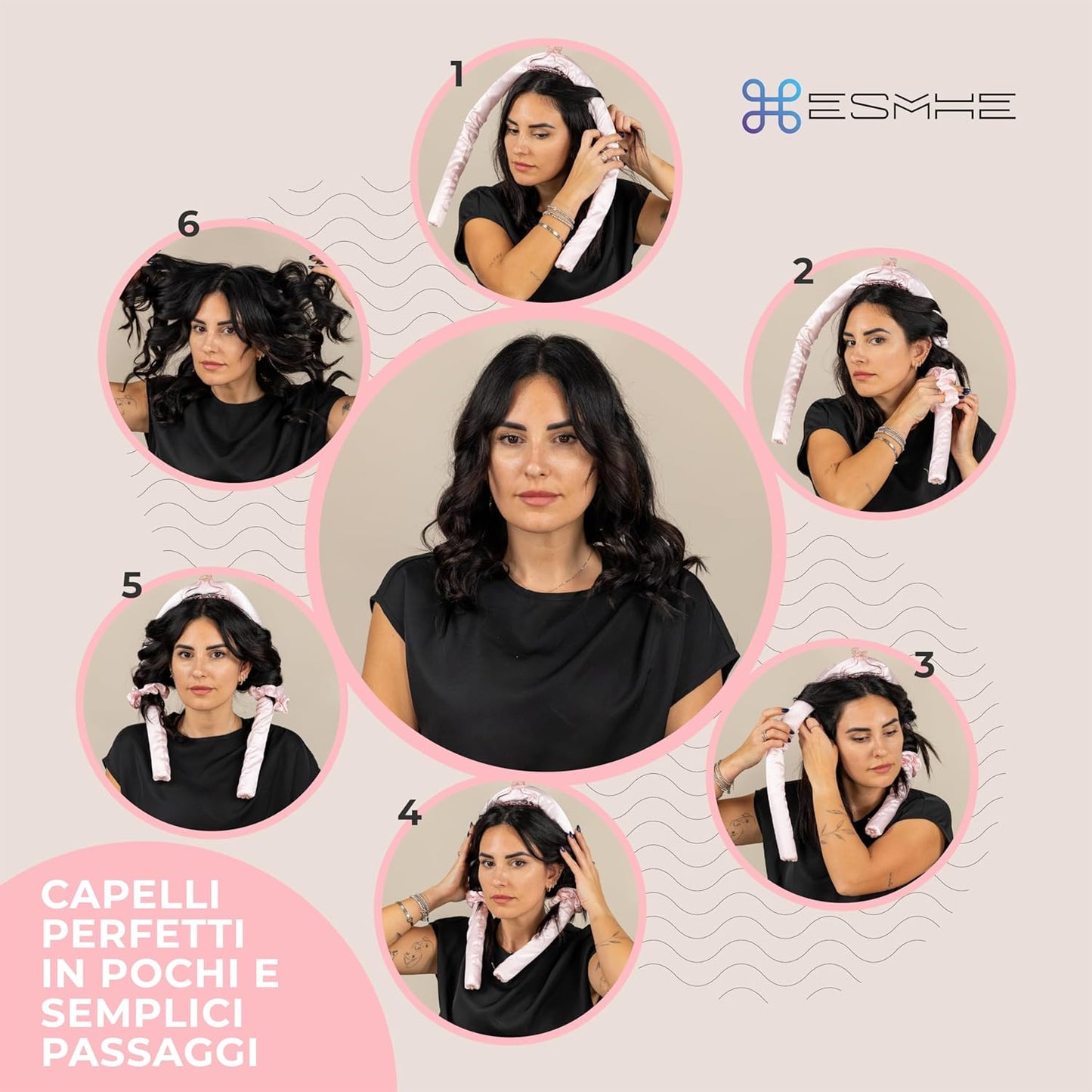 ESMHE Long Curler for Bushing No Heat Pink Velvet Hair Accessories Included Ideal for Wavy and Curly Hair