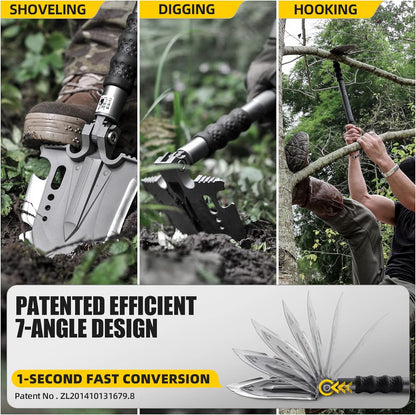 ANNIHILATE Tactical Shovel Camping(F-A3),6 Shifts with One Button Military Multifunctional Shovel,Folding Survival Shovel Multitool(24.4 Inch)