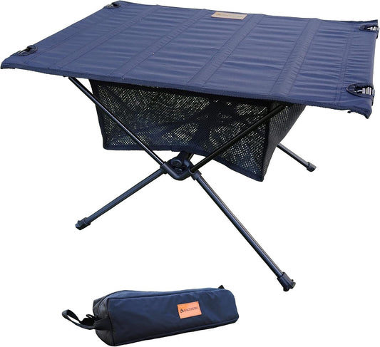 Ultralight Backpacking Table - Collapsible Camping Table with Storage Mesh for Camping Gear, Hiking Table and Mountaineering Table, Camp Table for Accessories and Outdoor Travel (Black) (Black)