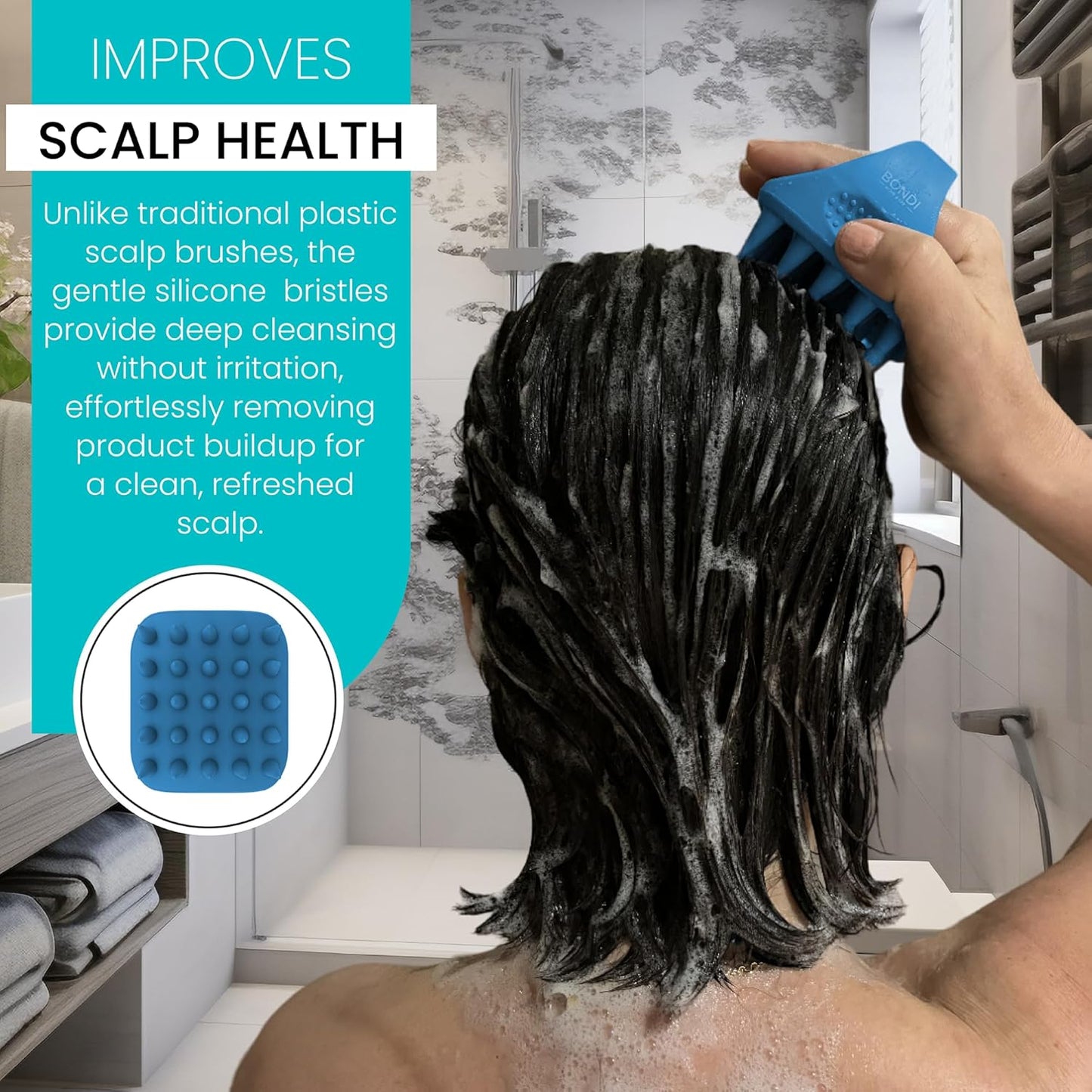 Bondi Home Spa - Hair Scalp Massager - Shampoo Brush for Scalp-Care - Promotes Healthy Hair Growth - 100% Premium Silicone Scalp Brush to Exfoliate & Refresh