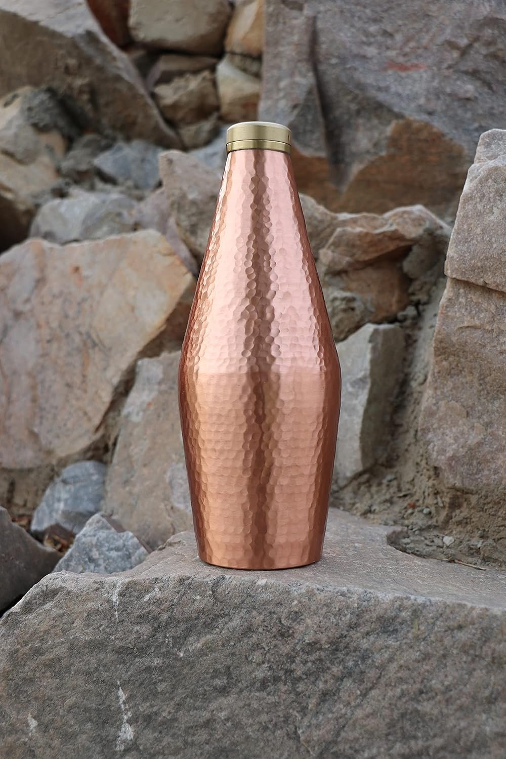 DeKulture Hand Hammered Vintage Pure Copper Water Bottle With Brass Knob Ideal Drinkware With Ayurveda and Yoga Benefits 3.5 x 9 (DH) Inches 800 ml