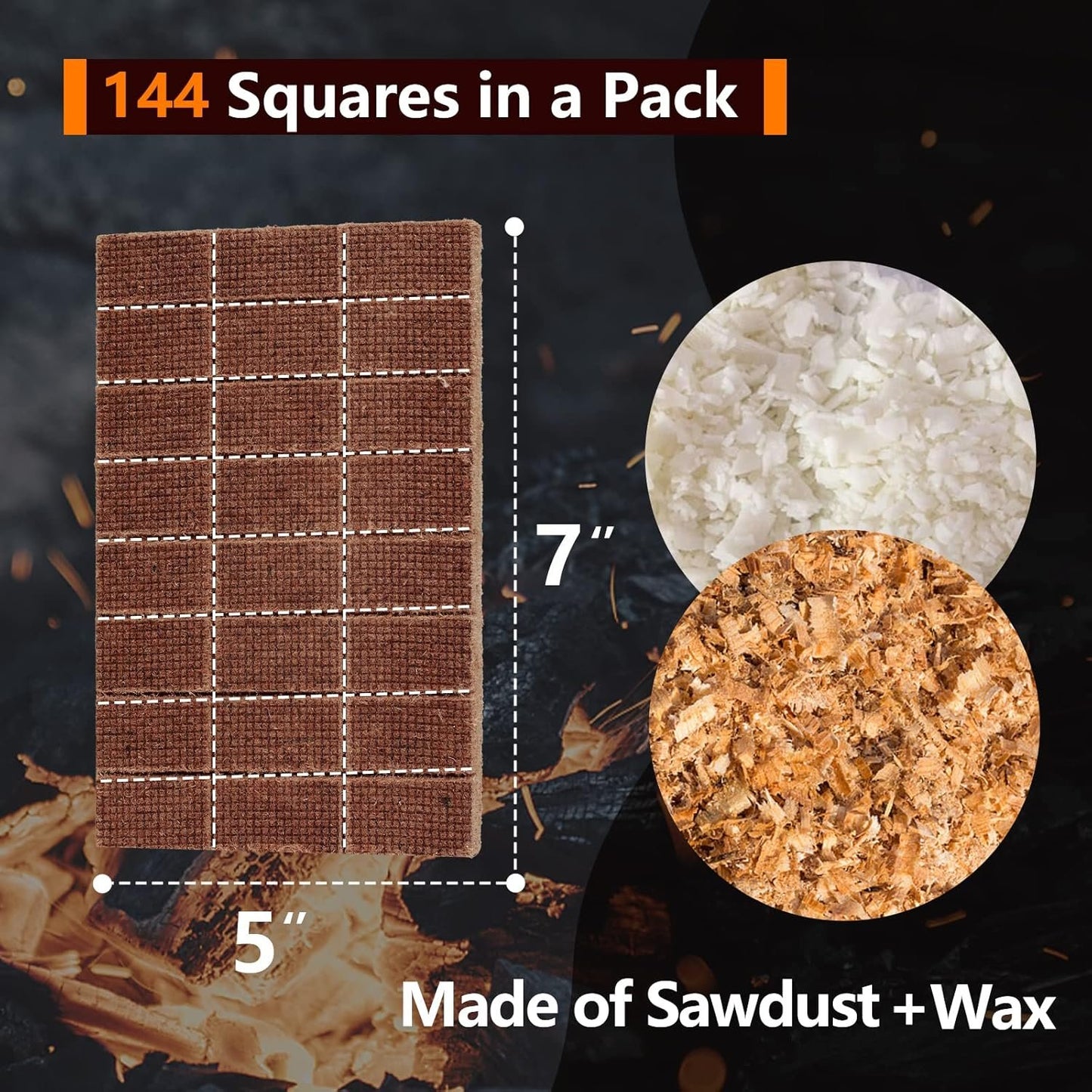 Bbcuepro All Natural Charcoal Fire Starters - 144 PCS Cubes Lightning Fast Lighters for Barbecue Grill, BBQ Charcoal, Campfire, Fireplace, Wood Stove, Smoker and More
