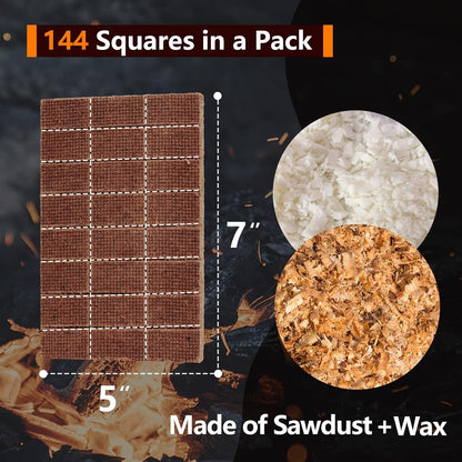 Bbcuepro All Natural Charcoal Fire Starters - 144 PCS Cubes Lightning Fast Lighters for Barbecue Grill, BBQ Charcoal, Campfire, Fireplace, Wood Stove, Smoker and More