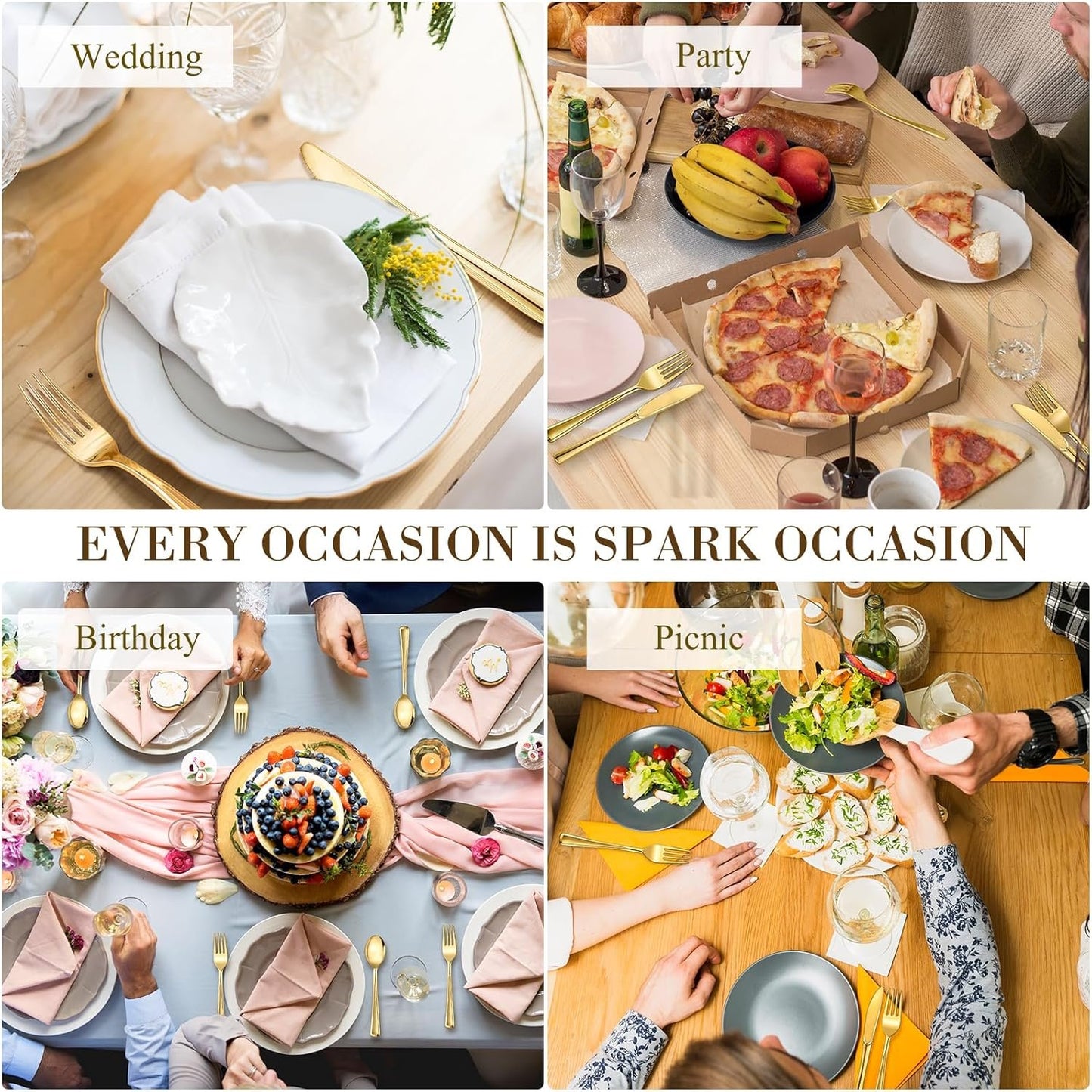 120 PCS Gold Plastic Silverware Sets, Disposable Heavy Duty Gold Utensils Sets,Includes 40 Forks,40 Spoons,40 Knives, for Wedding Reception Family Gatherings, Party, Birthdays and Daily Use