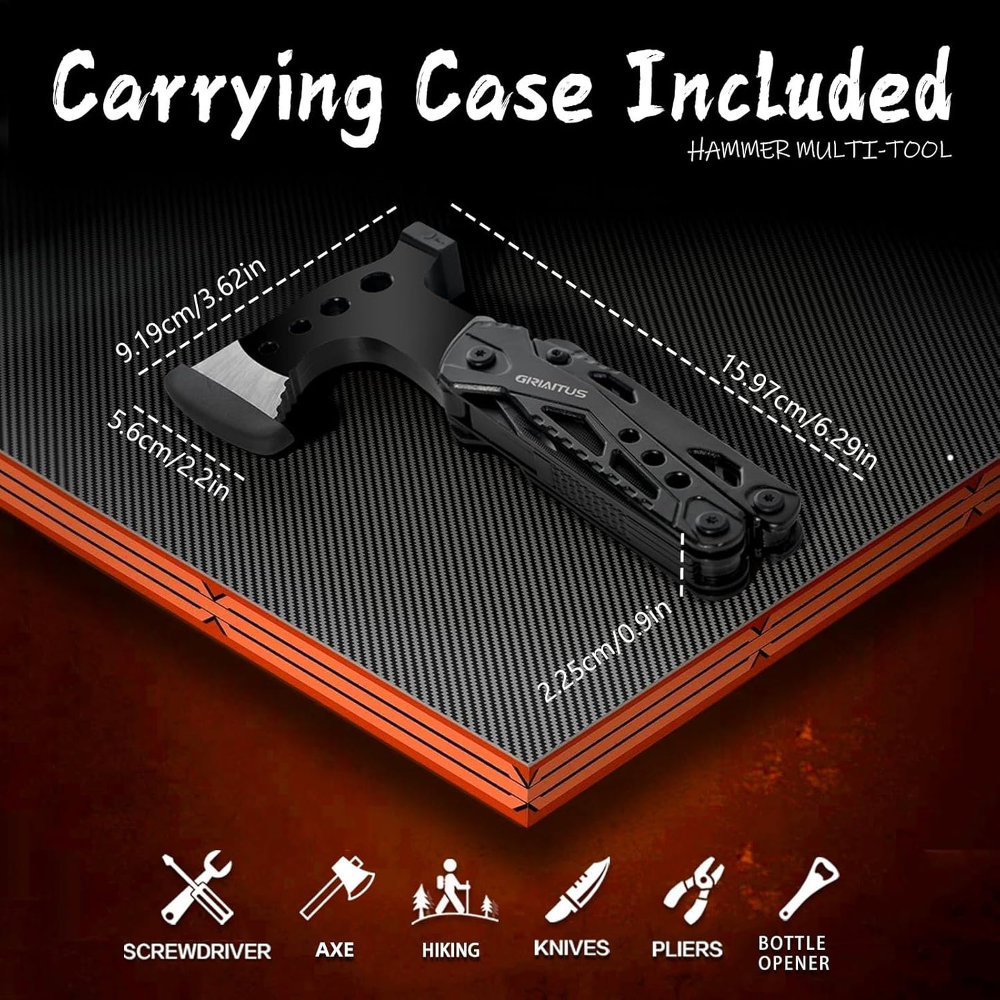 Camping Multitool Accessories Gifts for Men Dad 16 in 1 Upgraded Multi Tool Survival Gear with Axe Hammer Pliers Saw Screwdrivers Bottle Opener Whistle & Portable Sheath for Hiking,Fishing