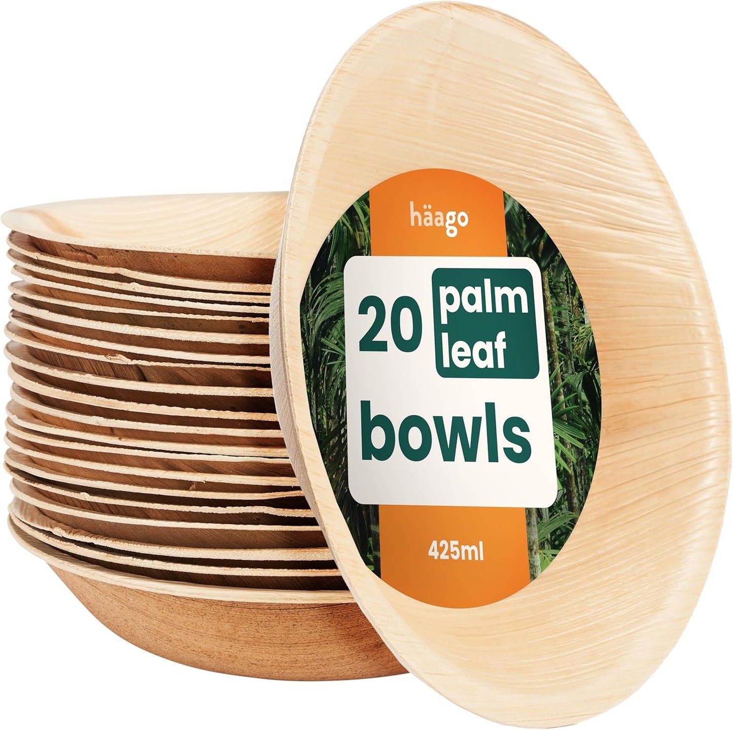 Haago 20 Pack Palm Leaf Bowls 6"/14cm (Round) Natural Disposable Bowls for Party, Wedding, Picnic - Better Than Paper Bowls Disposable Bamboo Bowls Disposable Plastic Bowls. Compostable Bowls