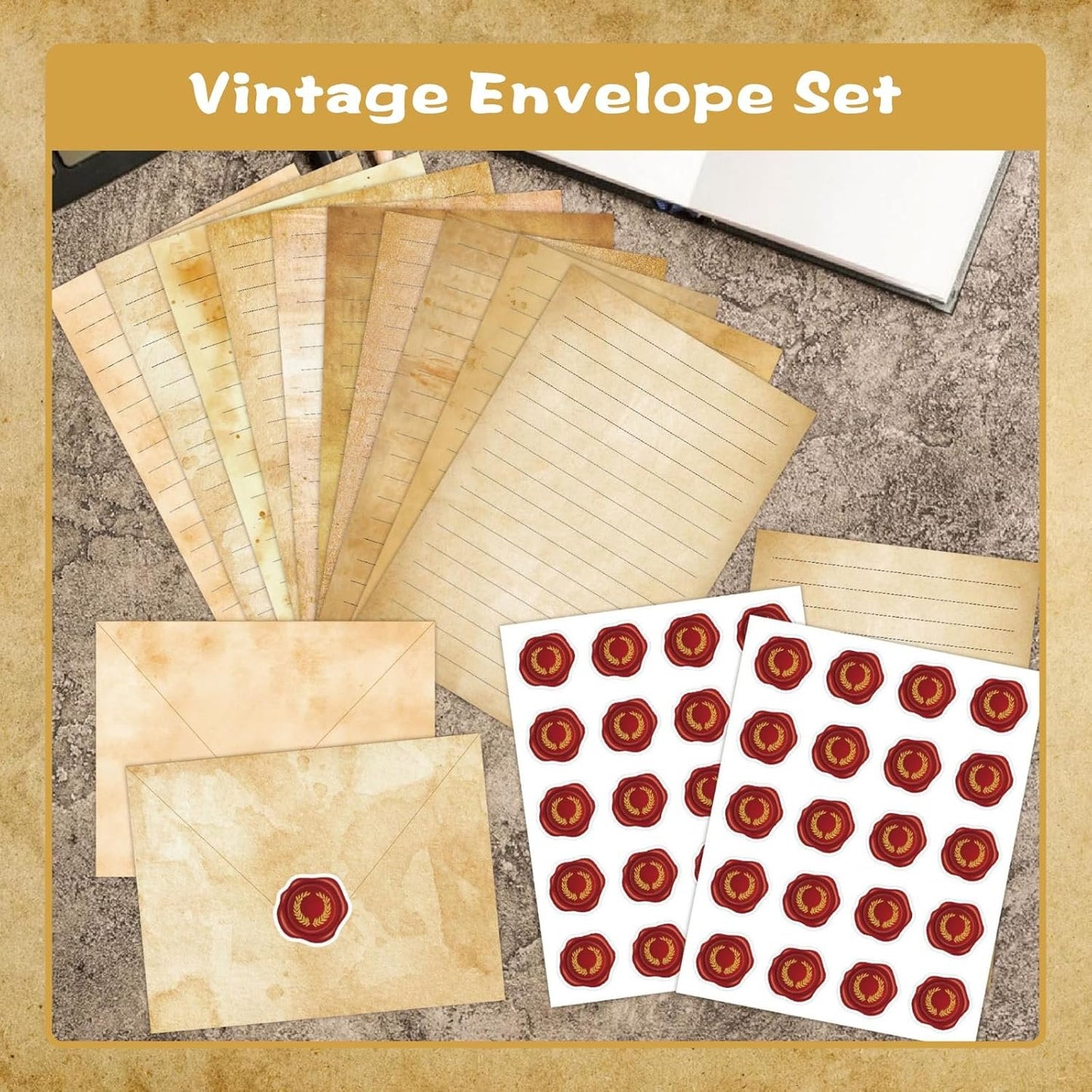 EWEIS Vintage Stationery Writing Set, 50 Pcs Letter Writing Paper with Matching Envelopes, Elegant Writing Letter Set for Enhance Friendship,Writing Paper Stationary for Pen Pals