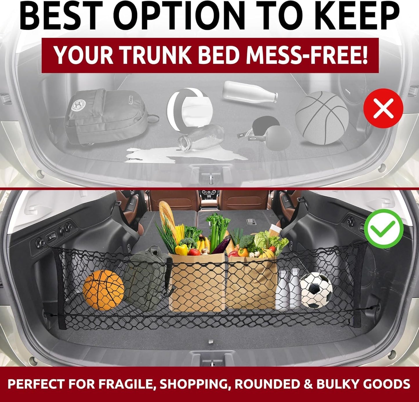 Envelope Style Automotive Elastic Trunk Mesh Cargo Net for Subaru Forester (SK) 2019-2023 - Premium Trunk Organizer and Storage - Luggage Net for SUV - Best Car Organizer for Subaru Forester