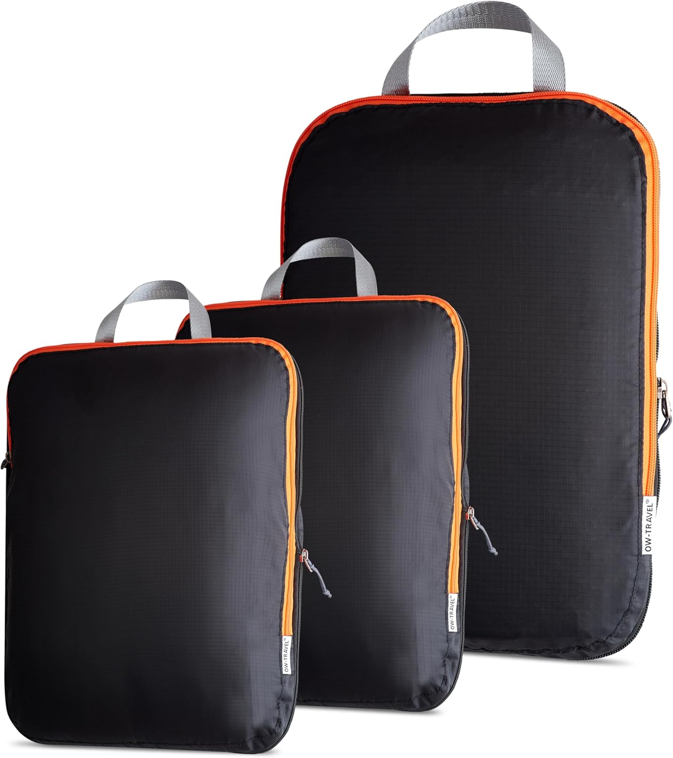 OW-Travel Compression Suitcase Organizer, Easy Organization, Travel Compression Cubes, 2 Medium and 1 Large for Backpack, Travel Accessories, Essential Holiday Gifts, 3 Pcs Black