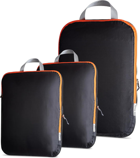 OW-Travel Compression Suitcase Organizer, Easy Organization, Travel Compression Cubes, 2 Medium and 1 Large for Backpack, Travel Accessories, Essential Holiday Gifts, 3 Pcs Black