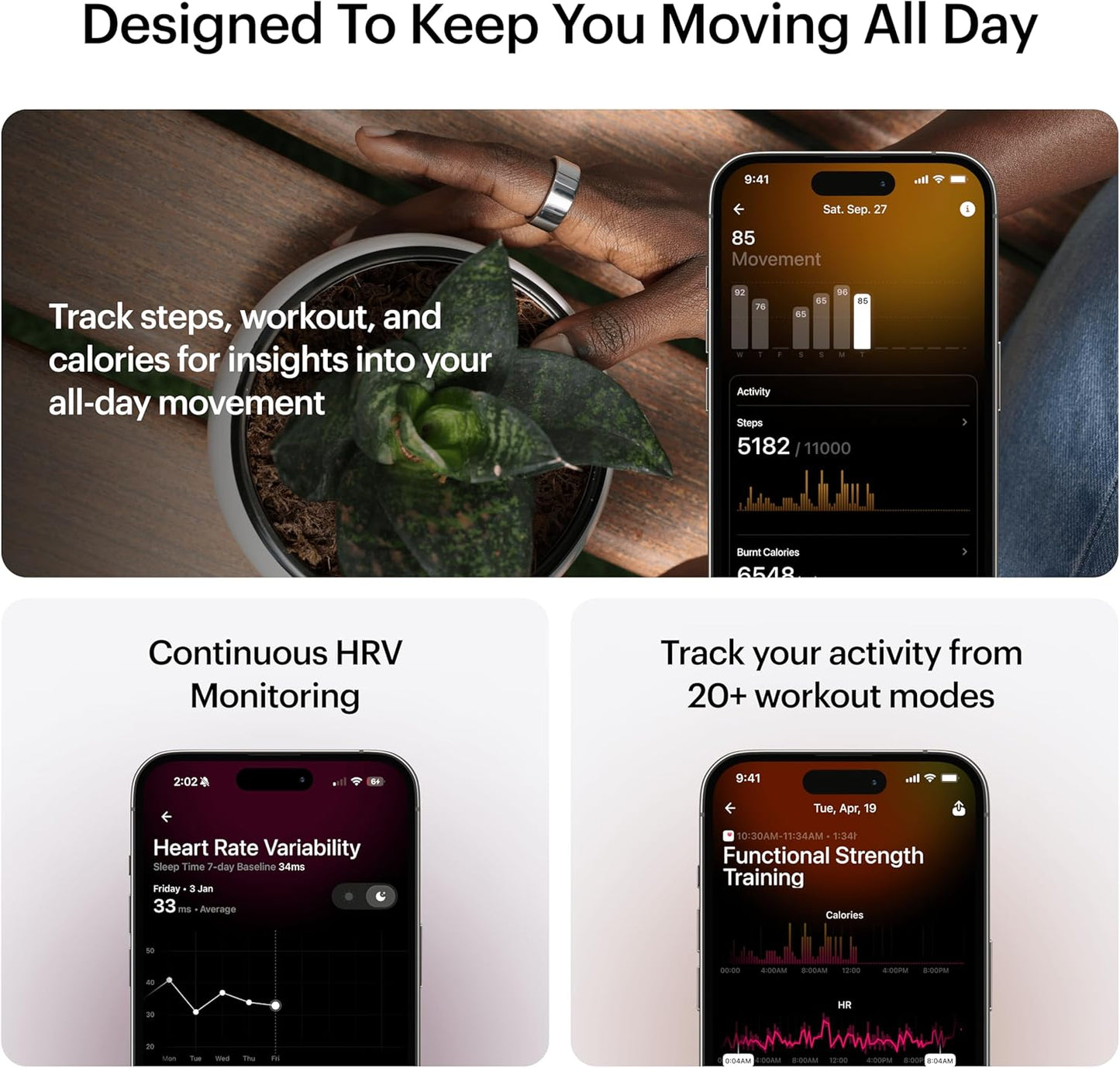 Ultrahuman Ring AIR-Smart Ring Activity Tracker, Size First with Ultrahuman Sizing Kit,Sleep Tracker,Smart Ring for Men/Women,Fitness Tracker (Size 8)