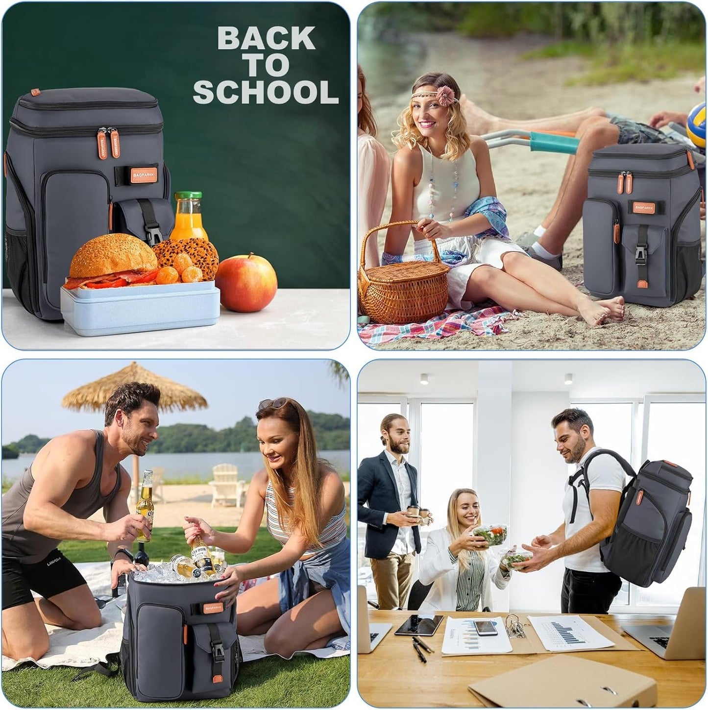 BAGPARKK Insulated Cooler Backpack,33 Cans Multifunctional Double Deck Leakproof Cooler Bag with Sternum Strap,Large Capacity Lightweight Travel Camping Beach Backpack