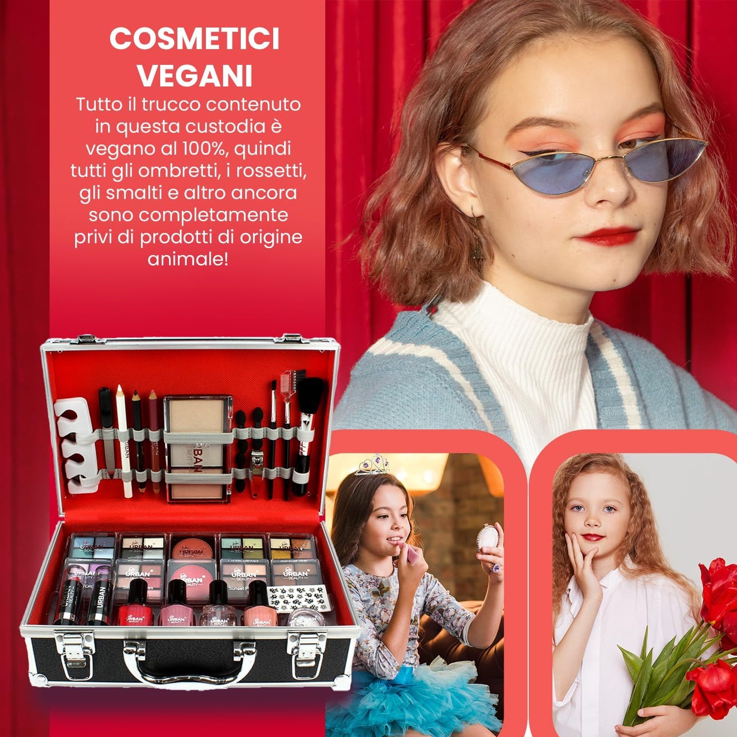 Love Urban Beauty Vegan Divine Beauty French Manicure Makeup Box 76 Piece Makeup Set Including Eyeshadow, Highlighter, Lipstick, Blush, Brushes, Manicure Accessories