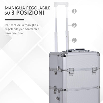 HOMCOM - Professional Makeup Artist Trolley Beauty Case Aluminium, silver