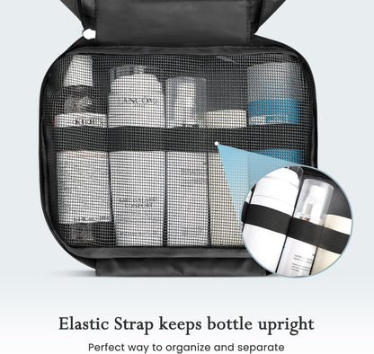 Mens Travel Toiletry Bag, Maxchange Hanging Toiletry Bag | Foldable Bathroom Kit with 6.8L Capacity for Men/Women | 4 Layers Portable Waterproof Mens Hygiene Bag | Travel Bathroom Organizer (Black)