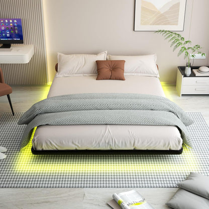 Floating Bed Frame Queen Size with Smart LED Lights Metal Platform Bed Easy Assembly No Box Spring Needed (Queen)