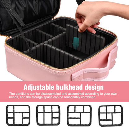 Chstarina Travel Beauty Case, Professional Makeup Bag, Women's Makeup Bag, Waterproof Makeup Bag, Bag with Adjustable Dividers Organizer, Travel Organizer, Pink, pink, makeup case
