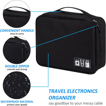 QIMEI-SHOP Electronic Accessories Bag Waterproof Case for Electronics Multifunctional Organizer for Hard Disk Cables Portable Charger Tablet, Black, modern