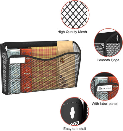 BOHDK Wall File Organizer, Mesh Hanging File Organizer, Home Office Organization and Storage, 3 Single Pockets Document Magazine Rack