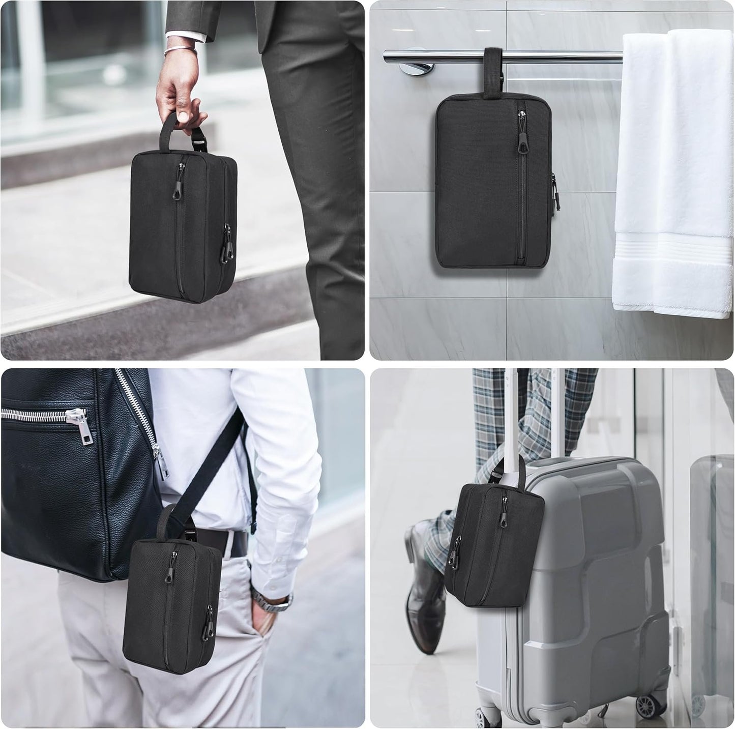 HILOMON Toiletry Bag for Men, YKK Zippers Hanging Bathroom Shower Hygiene Bag with Metal XXL Swivel Hook, Big Comparment, Waterproof for Travel Accessories