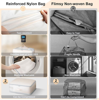 DIMJ Compression Storage Bags for Blankets - 2 Pack 110L to 66L Washable Vacuum Clothes Organizer with Clear Window Ultra Space Saver for Comforters, Closet, Bedding, Moving Containers - Beige