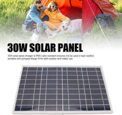 Portable Solar Panel, 30W 12V Solar Panel Charger, IP65 Waterproof Solar Panel Built in Alligator Clips, Solar Battery Charger for Outdoor Camping Travel Car Truck Boat RV