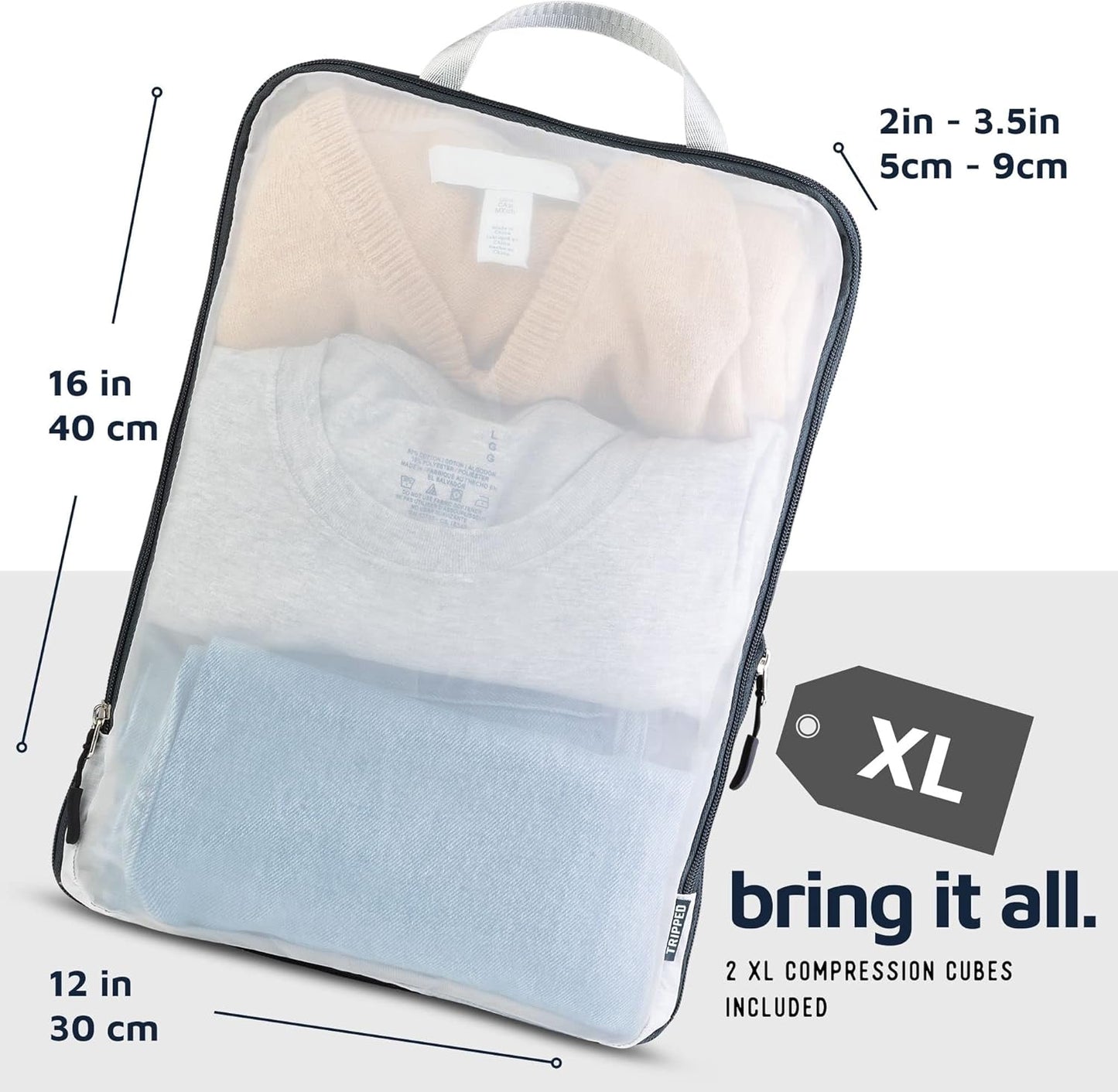 Large Packing Cube Set with See Through Mesh- Compression Packing Cubes Travel Organizers (White)