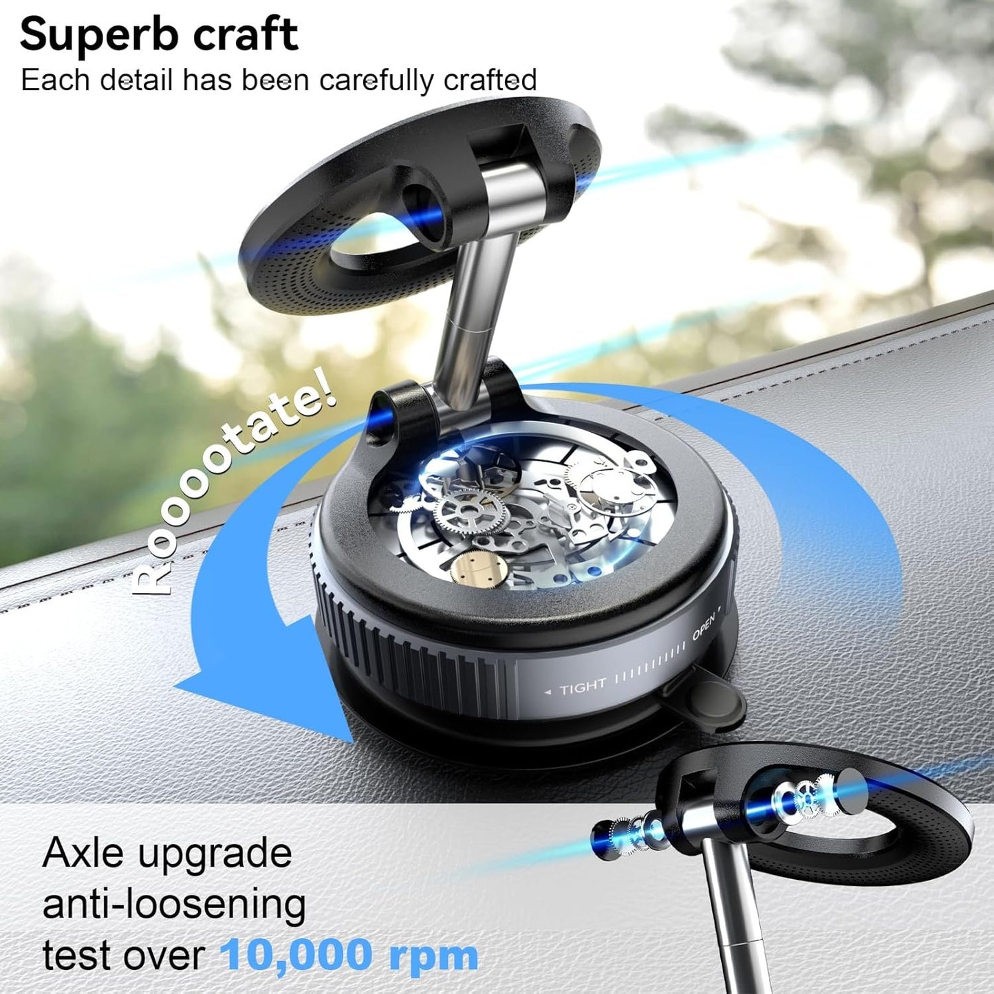 CloudValley Vacuum Magnetic Suction Car Phone Holder for MagSafe, [360° Rotation] Magnetic Phone Holder Car, Suction Cup Phone Mount for Car/Travel/Desktop, Fits iPhone 16 15 14 Android, Black