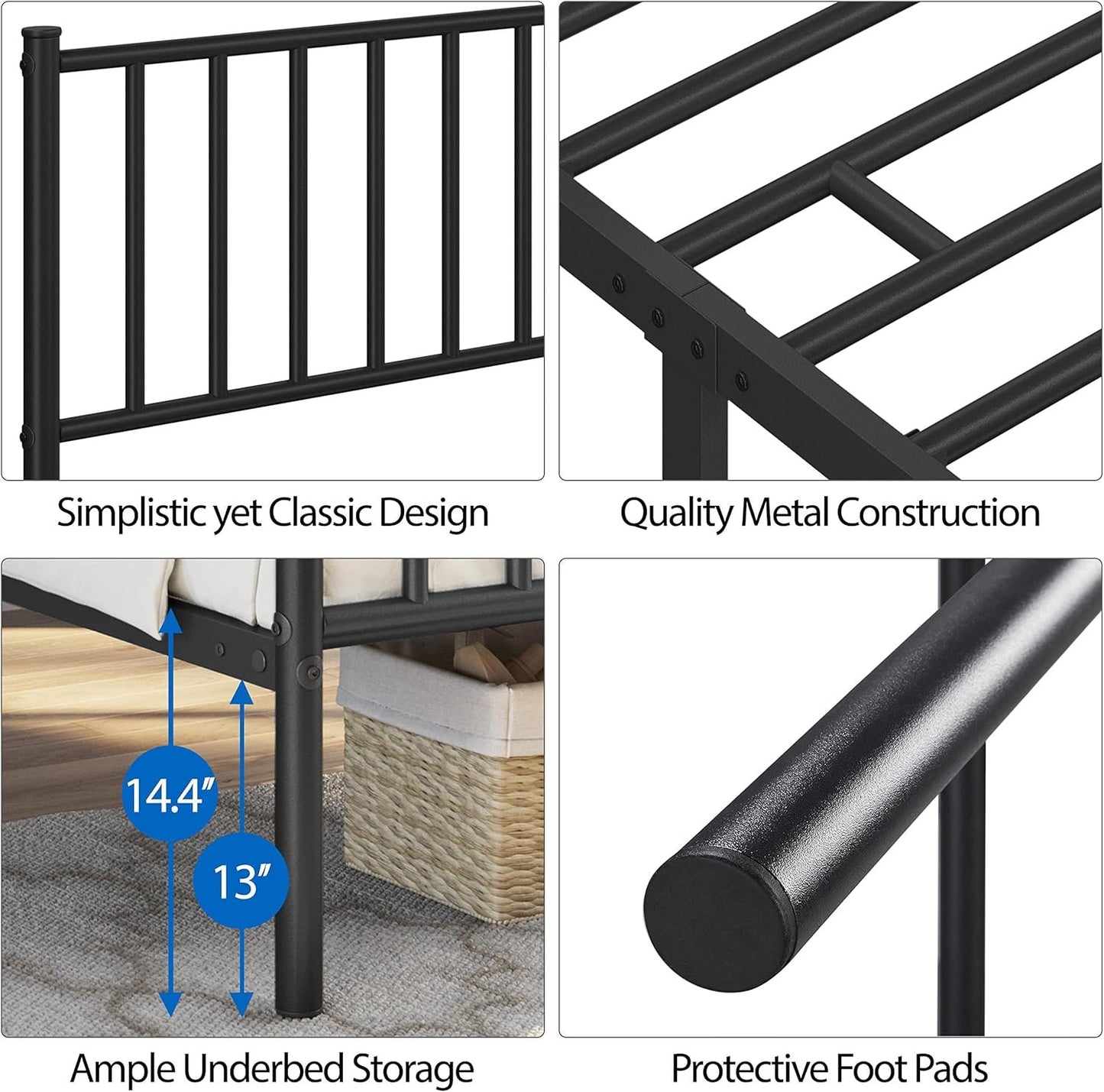 Yaheetech Twin Size Bed Frame Metal Platform Bed Frame Mattress Foundation with Spindle Headboard & Footboard/No Box Spring Needed/14 Inch Underbed Storage/Firm Support & Easy Set up Structure, Black
