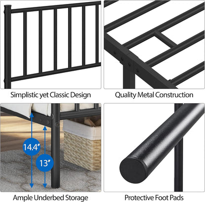 Yaheetech Twin Size Bed Frame Metal Platform Bed Frame Mattress Foundation with Spindle Headboard & Footboard/No Box Spring Needed/14 Inch Underbed Storage/Firm Support & Easy Set up Structure, Black