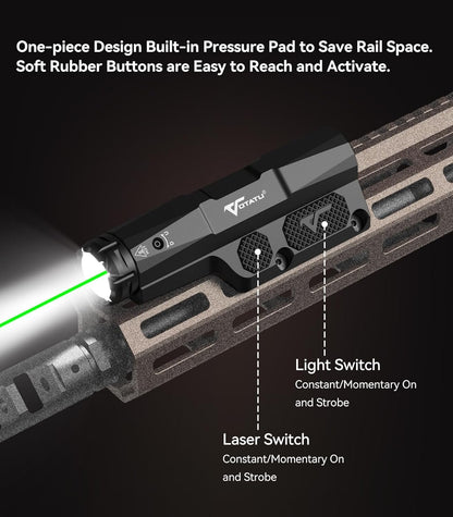 VOTATU M8L-G 3000 Lumens Light Laser Combo for M-LOK/Picatinny, Strobe Function Flashlight and Green Laser Beam with Easy Touch Pad Switch, USB Magnetic Rechargeable Light for Rifle and Carbine