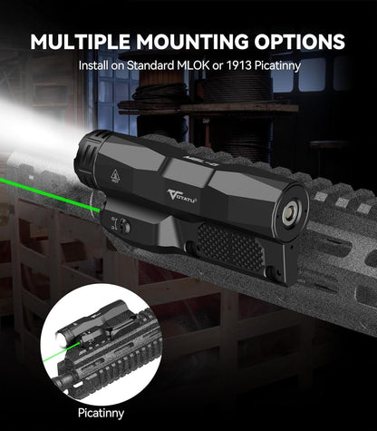 VOTATU M6L-G Picatinny/Mlok Flashlight Laser Combo Built-in Touch Pad Switch, Max 2400 Lumens LED Light and Green Laser with Tactical Strobe Mode, USB Magnetic Rechargeable